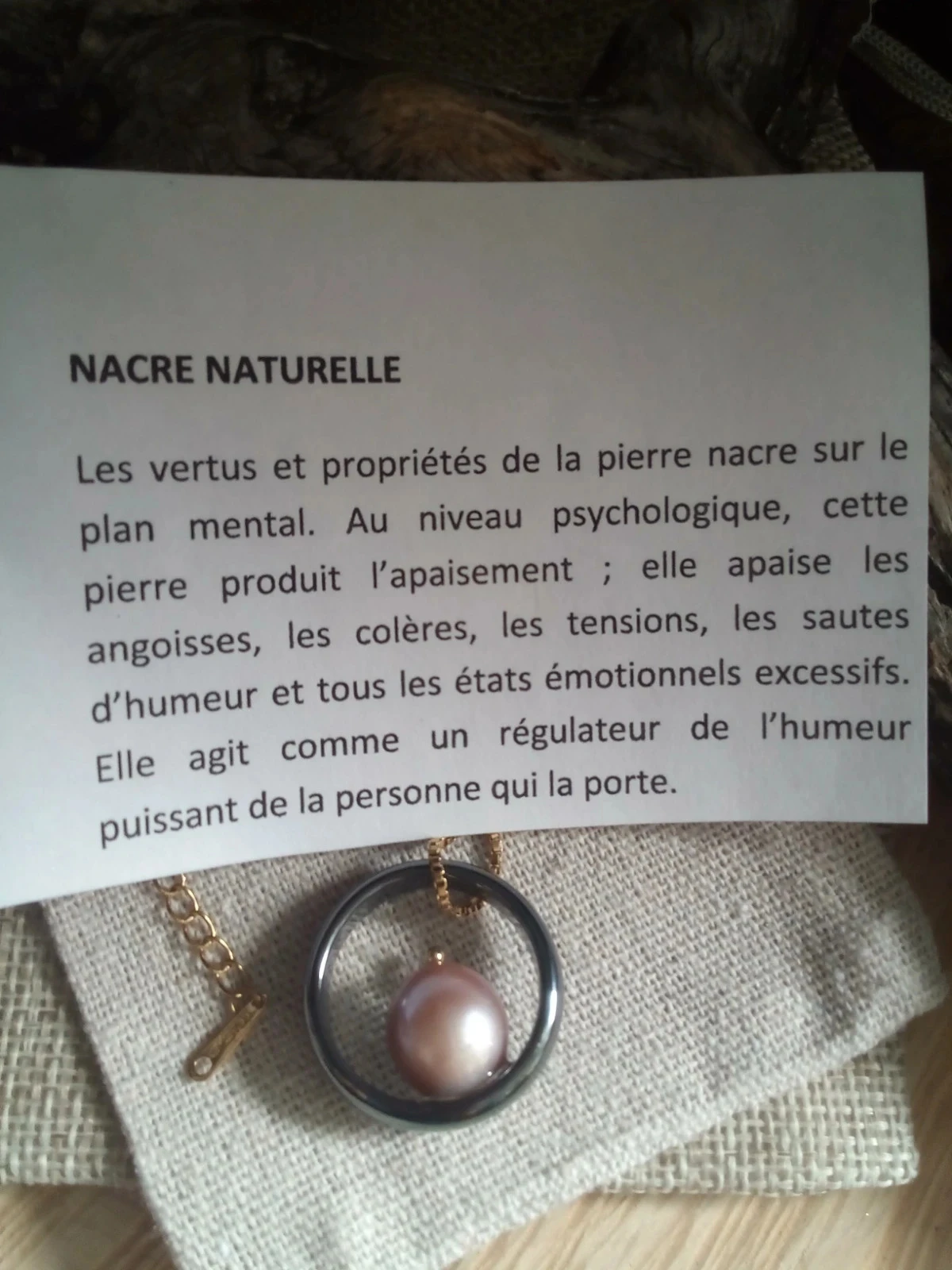 Collier anneau hématite et perle de culture d'eau douce naturelle